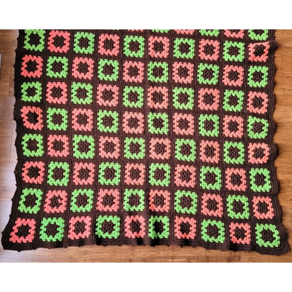 Vtg Granny Square Crochet Afghan Handmade Blanket 67